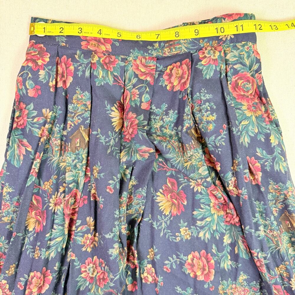 Vintage 90s Koret Floral Rose Midi Skirt Women's 4 Petite Romantic Button Front - Picture 9 of 14